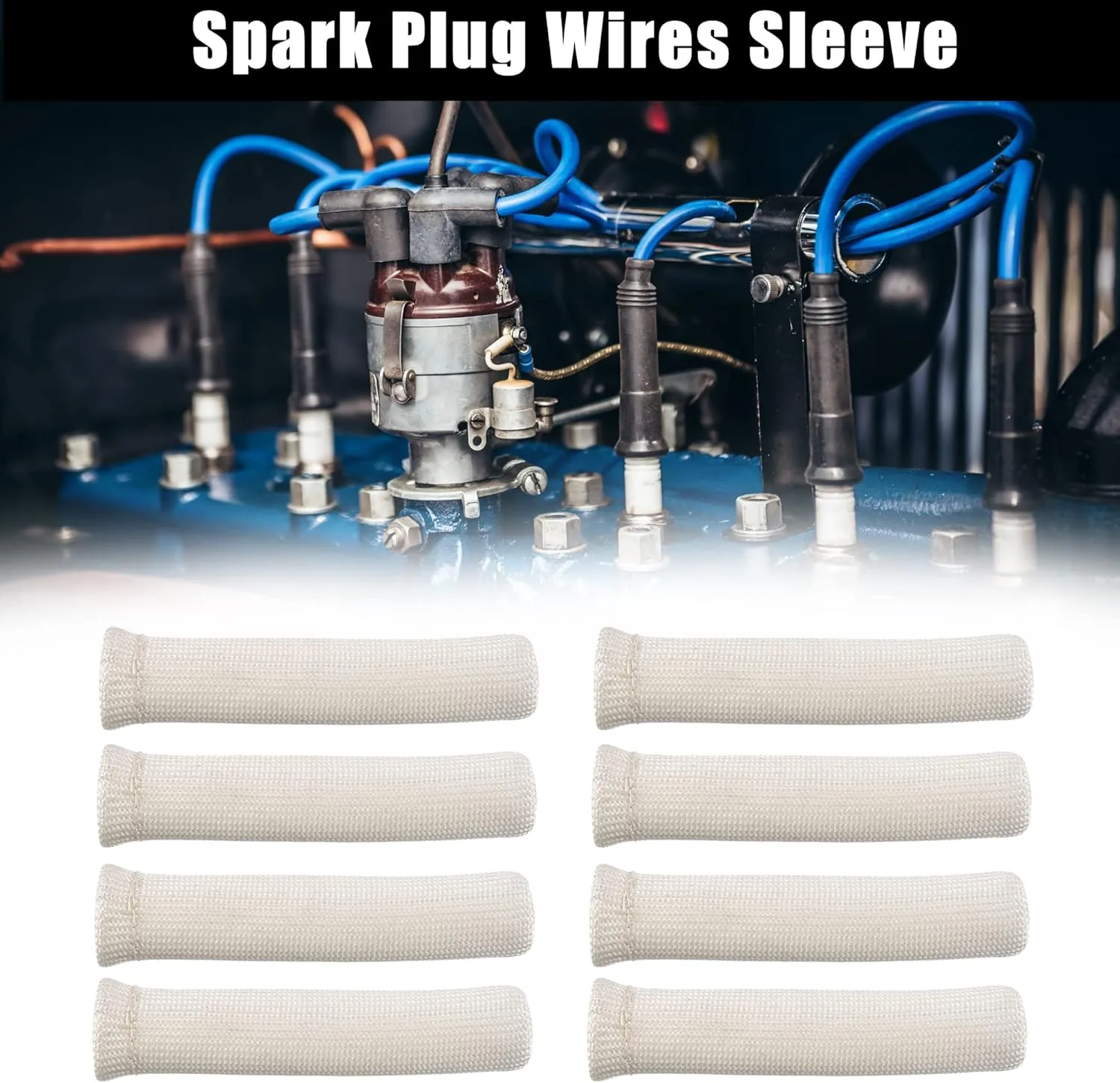 X AUTOHAUX 8 Pcs High Heat Shield Engine Spark Plug Wire Boots Protector Sleeve Cover for Car White