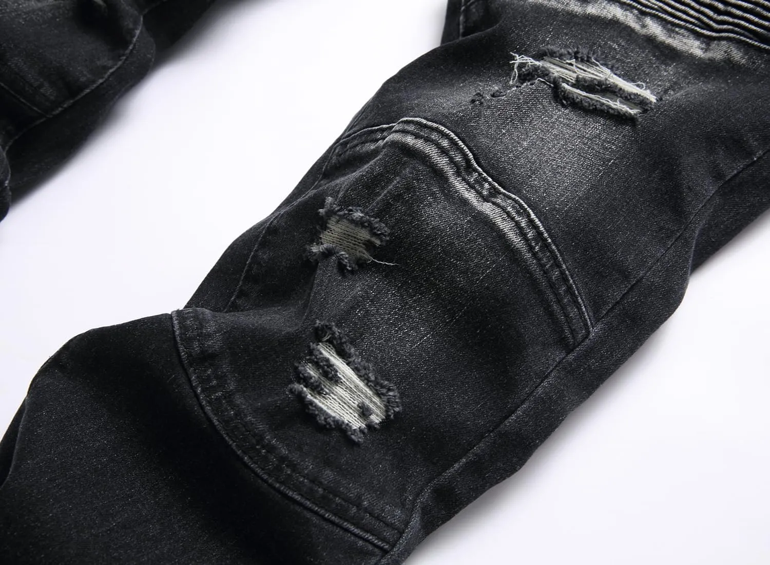 XIMXIMMTIAN Men's Biker Moto Washed Distressed Slim Fit Straight Jeans Denim…