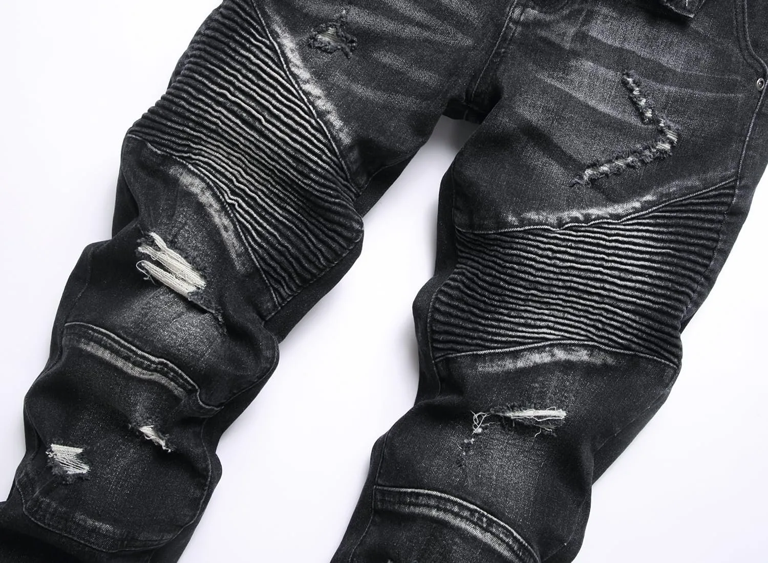 XIMXIMMTIAN Men's Biker Moto Washed Distressed Slim Fit Straight Jeans Denim…
