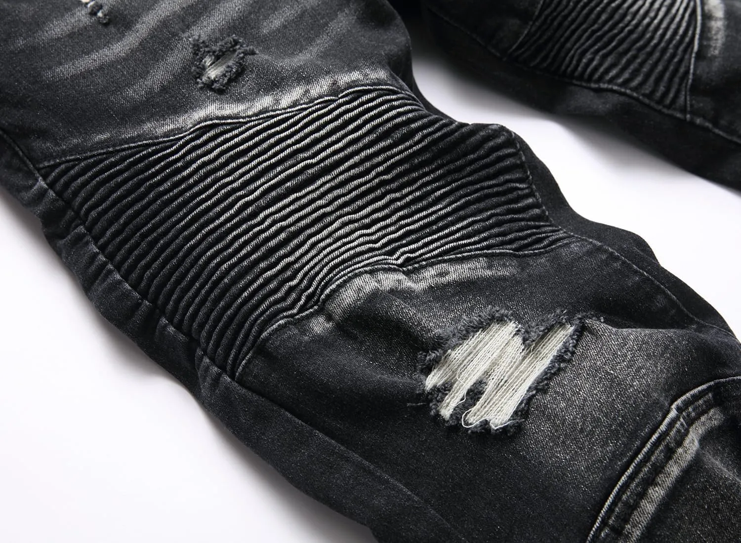 XIMXIMMTIAN Men's Biker Moto Washed Distressed Slim Fit Straight Jeans Denim…