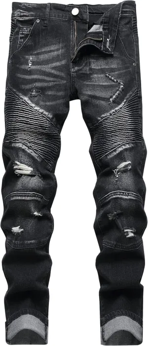 XIMXIMMTIAN Men's Biker Moto Washed Distressed Slim Fit Straight Jeans Denim…