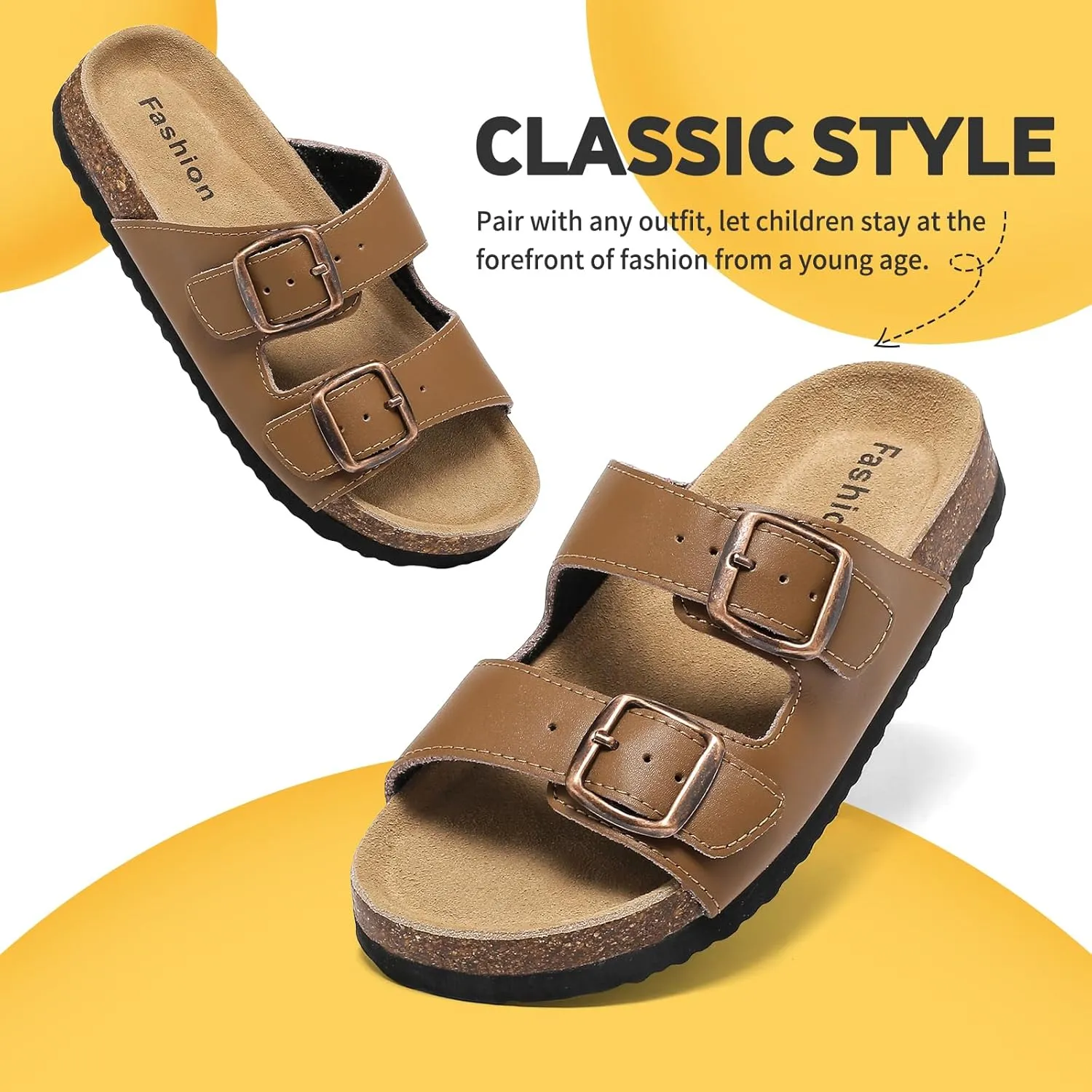 XTJSCBDSH Kids Sandals Boys Girls Slide Adjustable Back Strap Cork Toddler Slippers Casual Summer Shoes Open Toes with Cork Footbed