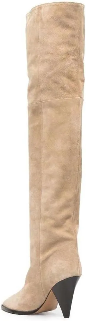 XYD Sassy Cone Mid Heels Thigh High Boots for Women Over The Knee Stretchy Pointed Toe Stylish Baggy Winter Warm Dress Long Booties Shoes