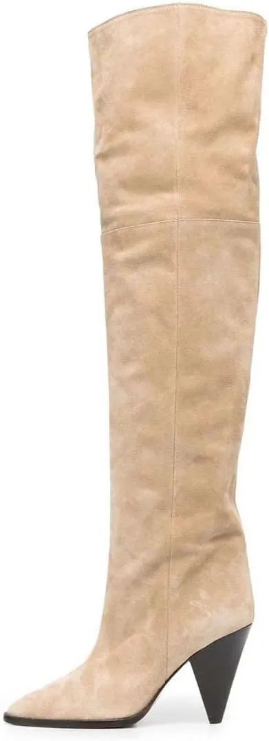 XYD Sassy Cone Mid Heels Thigh High Boots for Women Over The Knee Stretchy Pointed Toe Stylish Baggy Winter Warm Dress Long Booties Shoes