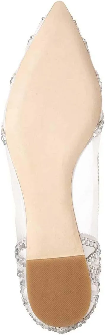 XYD Women Elegant Pointed Toe Rhinestone Flats Mesh Slip-on Crystals Wedding Bride Ballet Shoes
