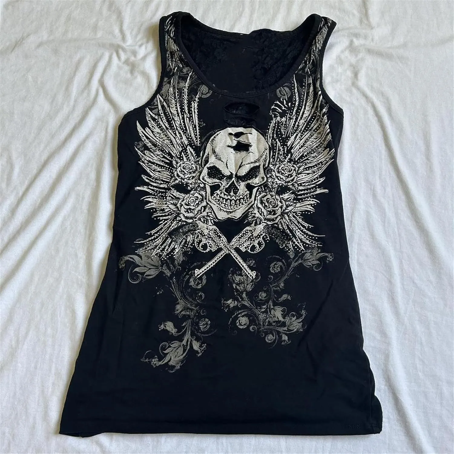 Y2k Fairy Grunge Clothes for Women Gothic Skull Skeleton Graphic Print Tees Shirts 90s Vintage Aesthetic Crop Tops