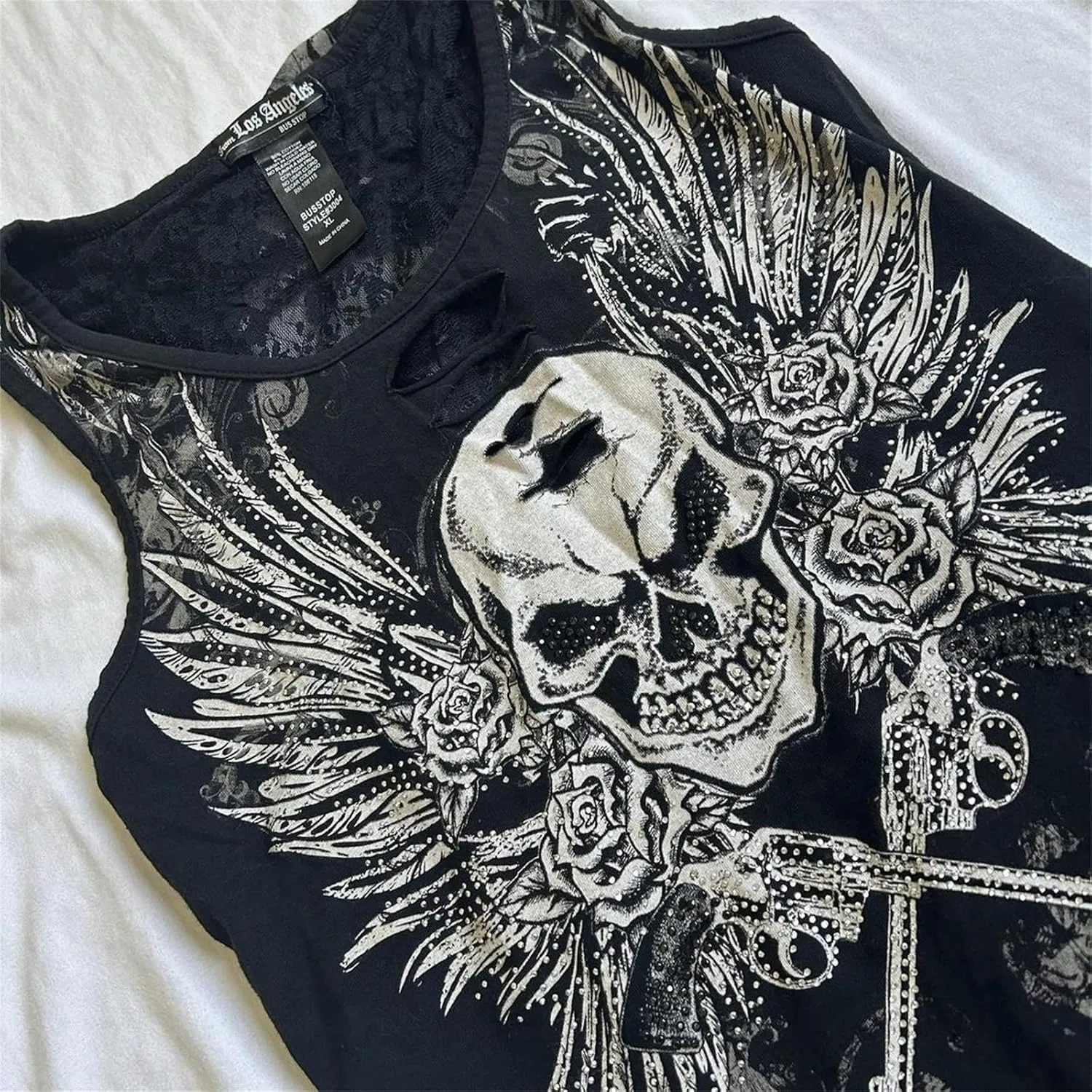 Y2k Fairy Grunge Clothes for Women Gothic Skull Skeleton Graphic Print Tees Shirts 90s Vintage Aesthetic Crop Tops