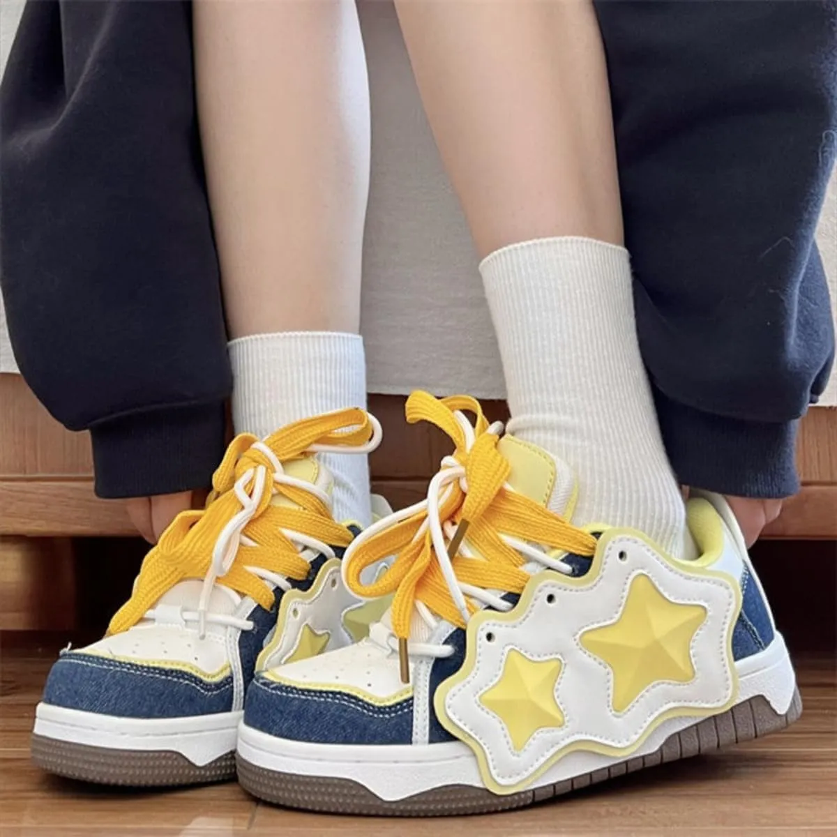 Y2K Shoes Walking Sneakers for Women Kawaii Star Chunky Platform Shoes Aesthetic Laces Up Streetwear Colorful Fit Well