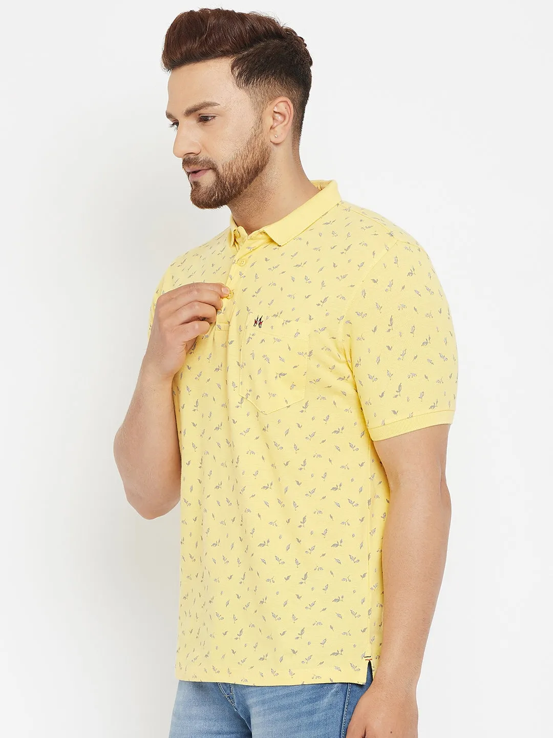 Yellow Printed Polo T-Shirt