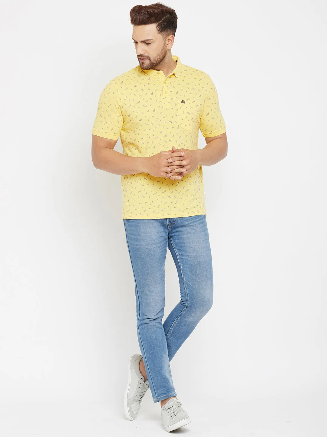 Yellow Printed Polo T-Shirt
