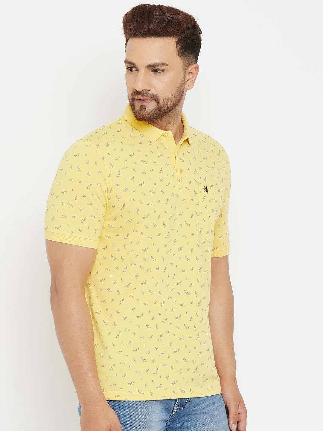 Yellow Printed Polo T-Shirt