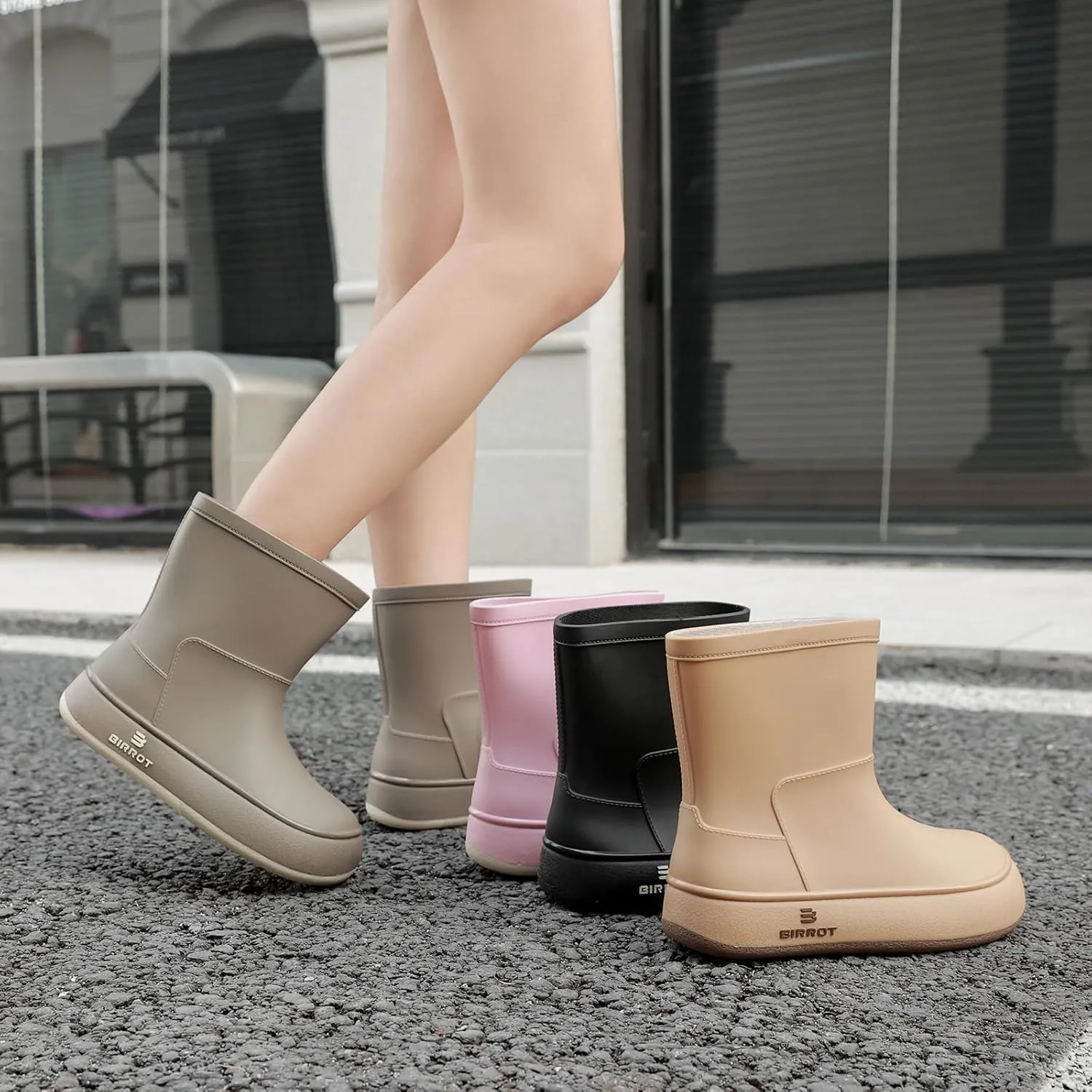 YUHITYGZGS Rain Boots for Women, Lightweight Waterproof Rubber Boots, Anti-Slip Chelsea Womens Rain Boots, Stylish Mid Heel Ankle Garden Booties with Comfy Insoles for Outdoor