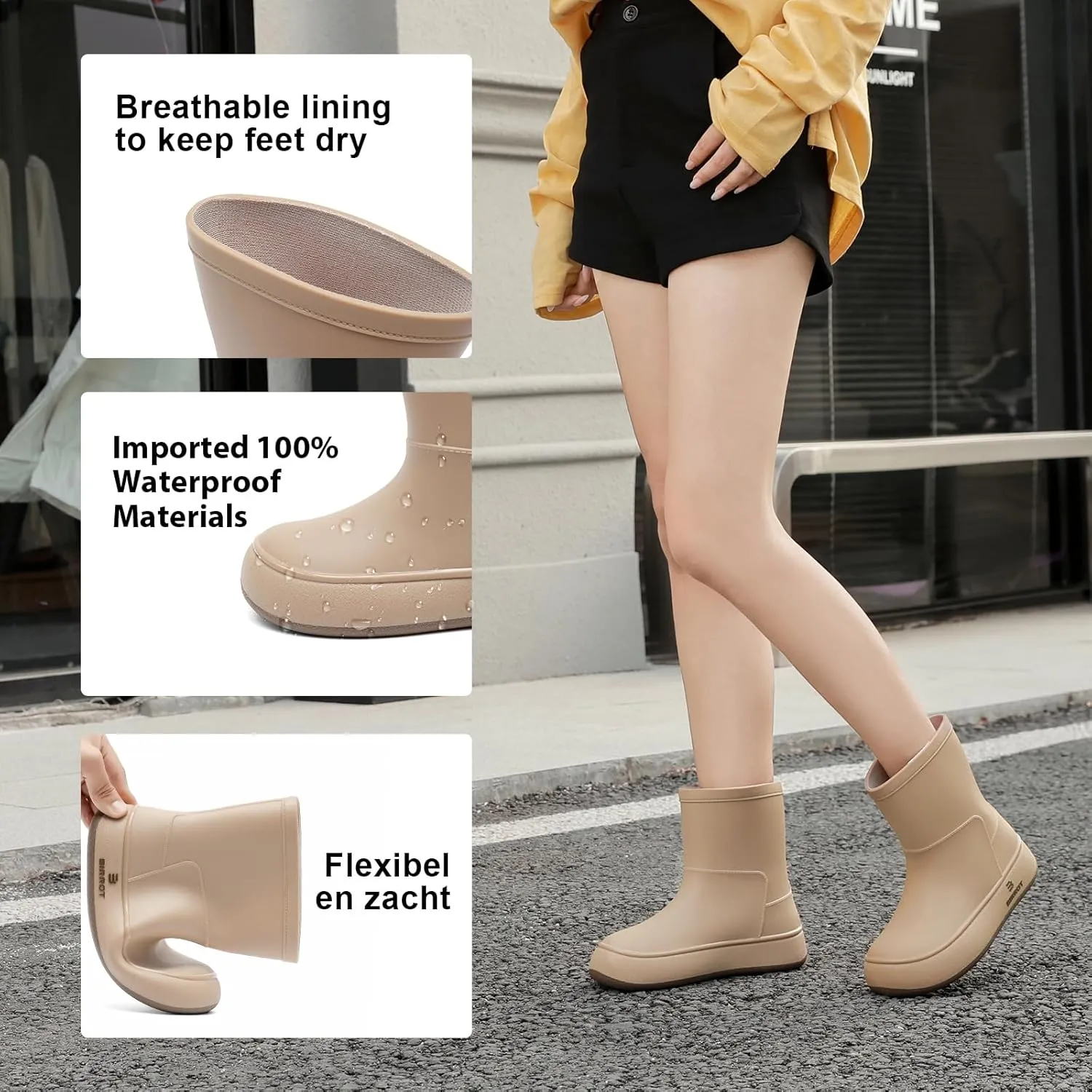 YUHITYGZGS Rain Boots for Women, Lightweight Waterproof Rubber Boots, Anti-Slip Chelsea Womens Rain Boots, Stylish Mid Heel Ankle Garden Booties with Comfy Insoles for Outdoor