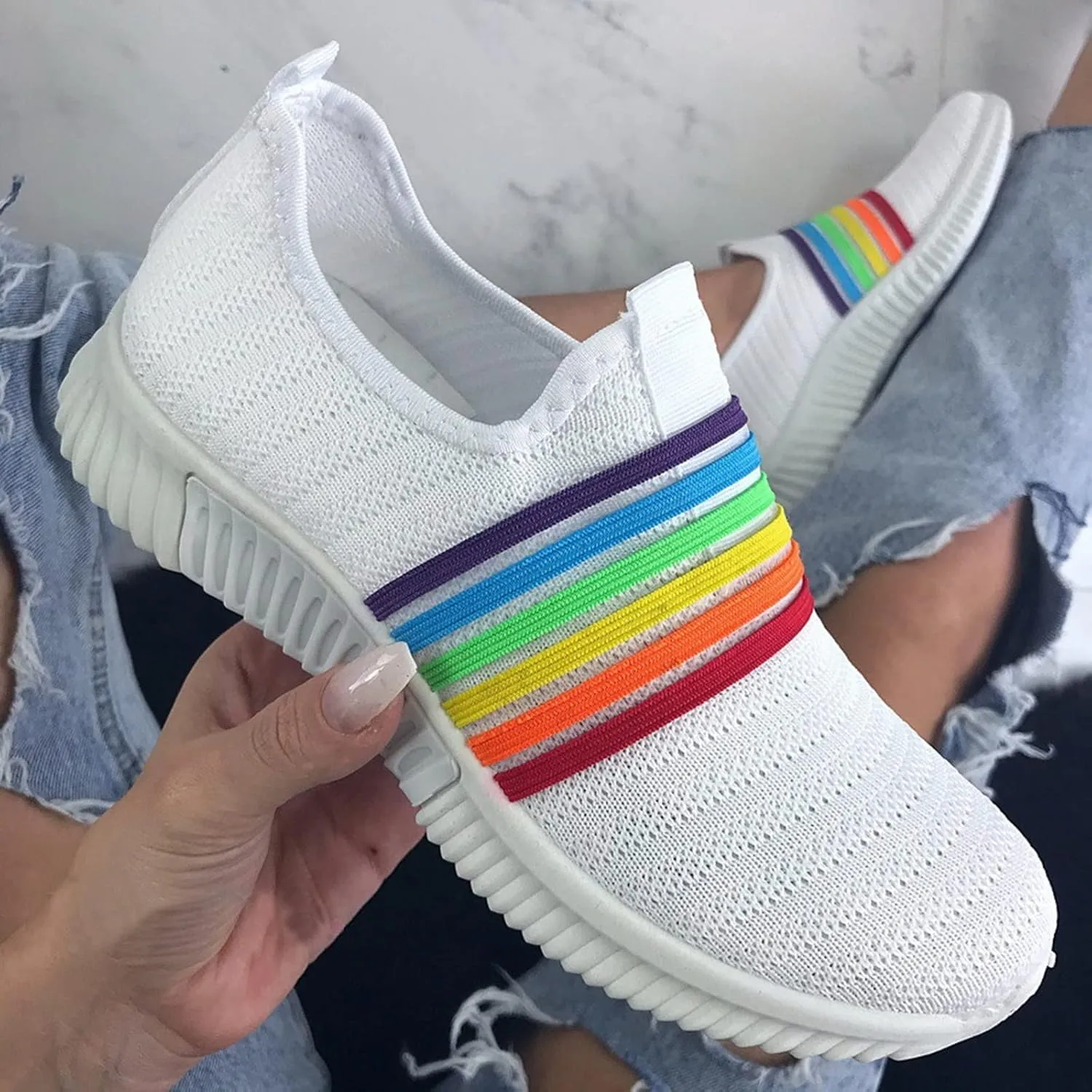 ZBYY Women's Walking Shoes Lightweight Colourful Slip On Casual Mesh Running Sneakers Breathable Athletic Tennis Sneakers