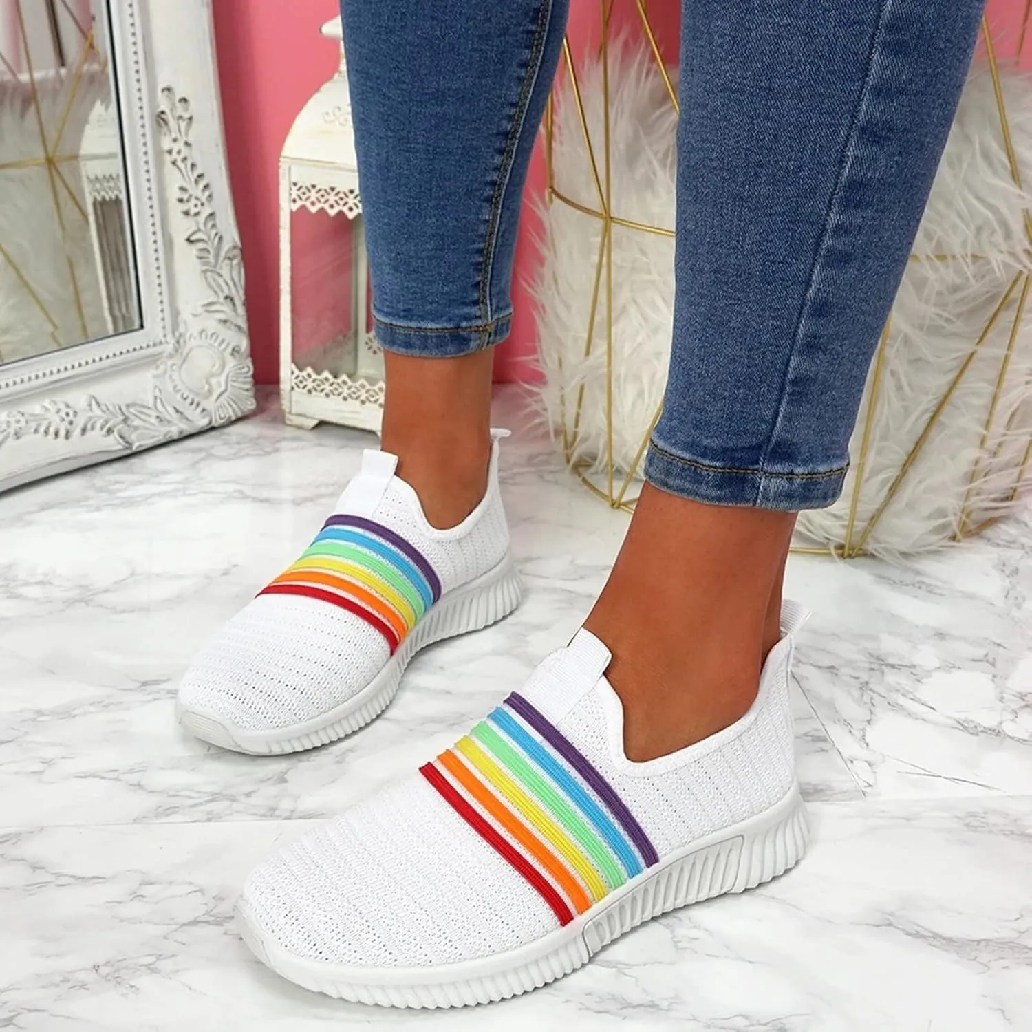 ZBYY Women's Walking Shoes Lightweight Colourful Slip On Casual Mesh Running Sneakers Breathable Athletic Tennis Sneakers