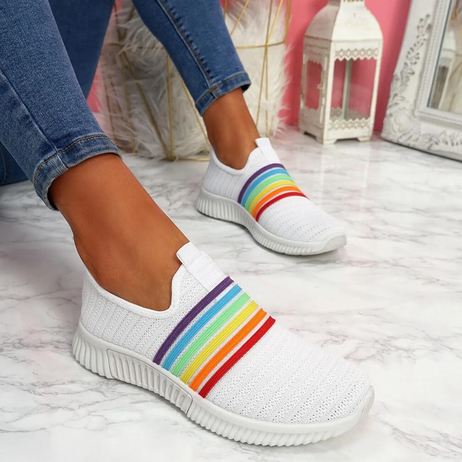 ZBYY Women's Walking Shoes Lightweight Colourful Slip On Casual Mesh Running Sneakers Breathable Athletic Tennis Sneakers