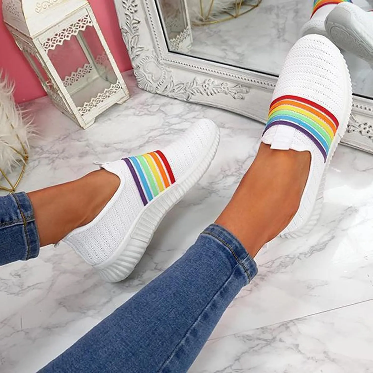 ZBYY Women's Walking Shoes Lightweight Colourful Slip On Casual Mesh Running Sneakers Breathable Athletic Tennis Sneakers
