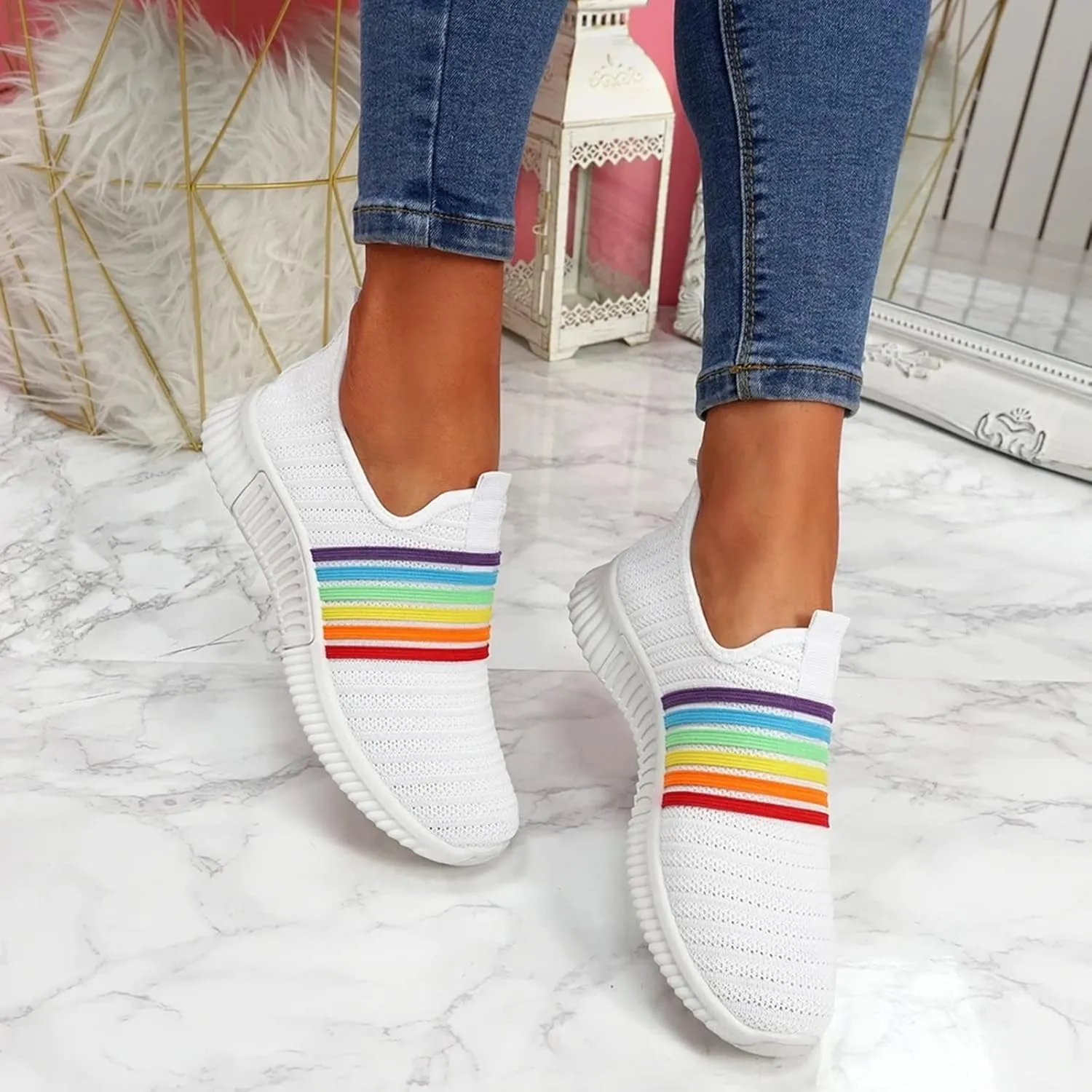 ZBYY Women's Walking Shoes Lightweight Colourful Slip On Casual Mesh Running Sneakers Breathable Athletic Tennis Sneakers