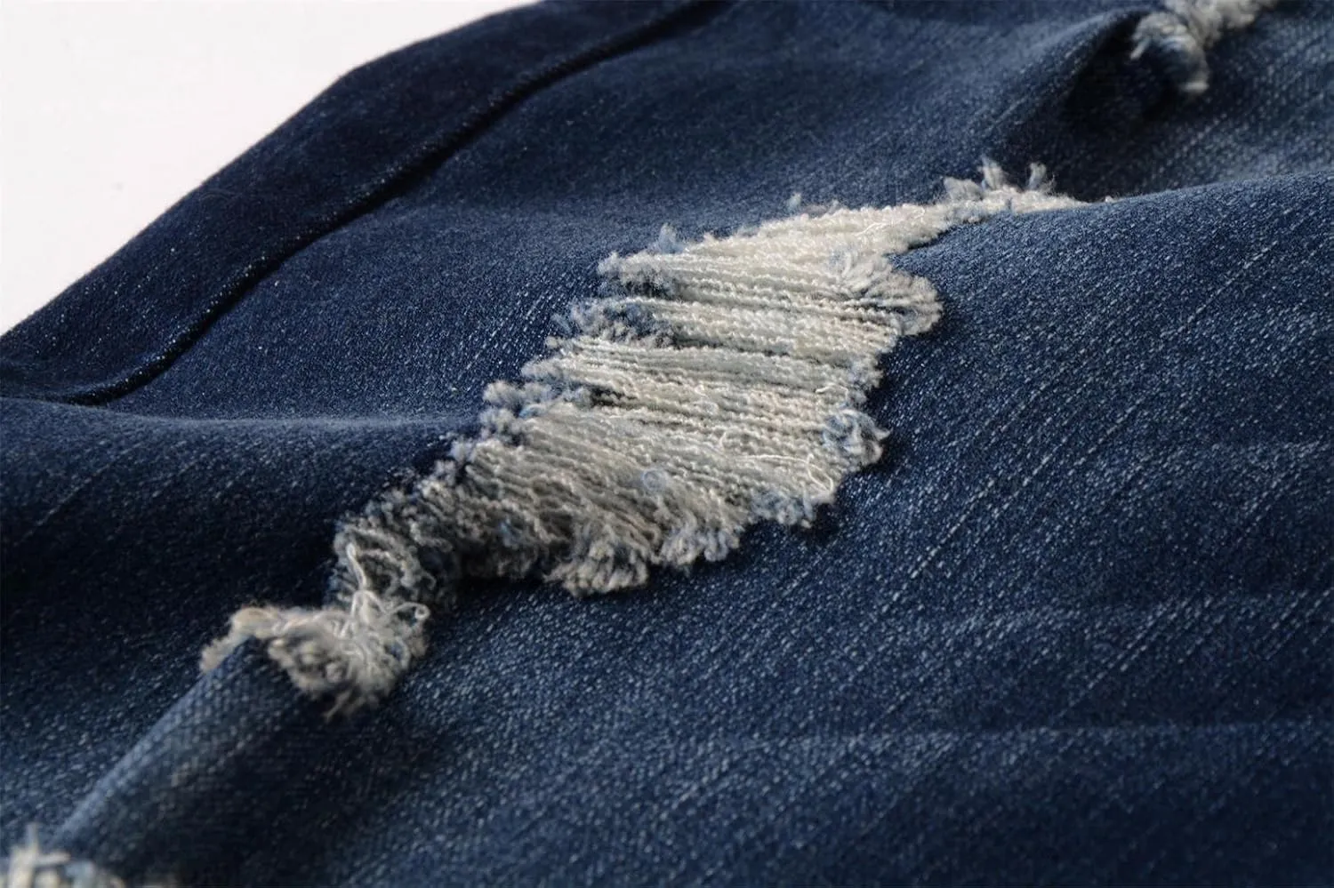 ZLZ Blue Black Ripped Distressed Jeans for Men Slim Fit, Men's Fashion Design Streetwear Destroyed Jeans Pants Stretch Fit