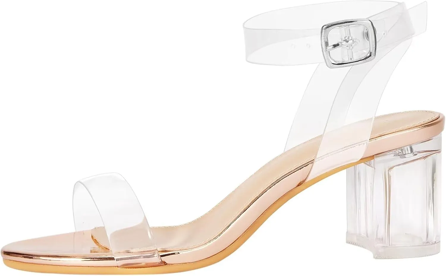 ZriEy Women's Clear Heels Strappy Chunky Block Heeled Sandals 2.2 Inch Open Toe Adjustable Ankle Strap Pump Sandals for Weddings Parties Daily Wear