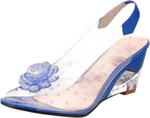 ZSpzx Women's Heeled Sandals Transparent Platform Wedges Sandal Slip On Fish Mouth Flowers Rhinestone Slippers High Sexy Block Heels Shoes Dress Elastic Slides for Work Party Casual Wedding