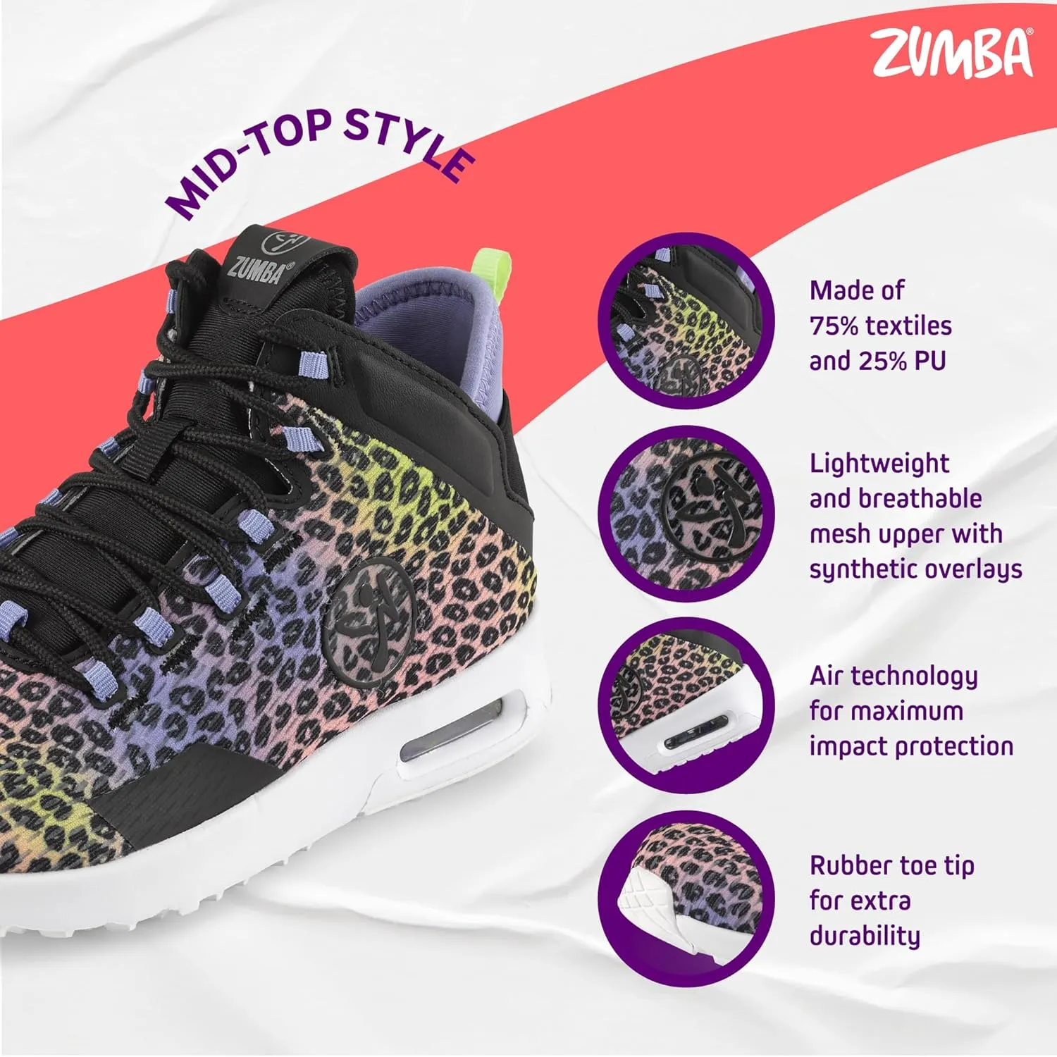 ZUMBA Air Funk Women’s Dance Shoes, Mid-Top Fitness Sneakers