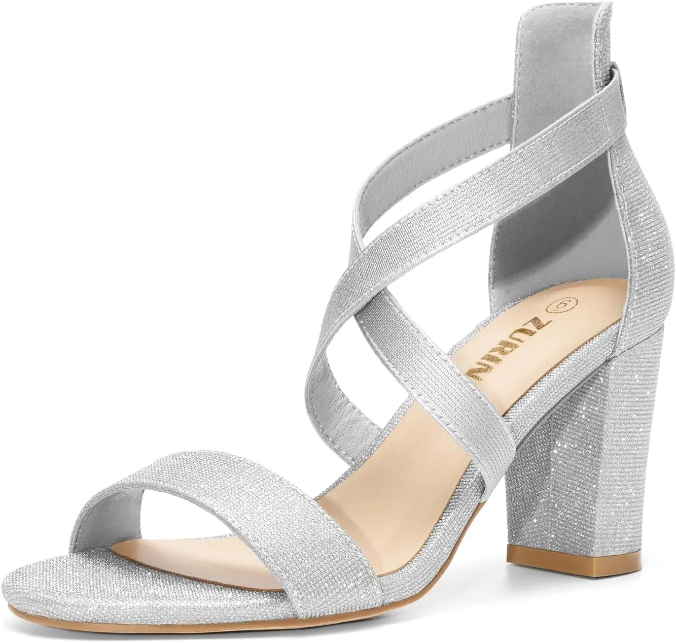 ZURIN Women's Strappy Block Heels Chunky High Heels Sandals Open Toe Ankle Strap Pumps Dress Shoes for Wedding Bridal Evening Party Prom