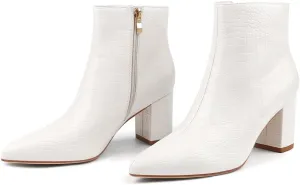 Zzheels Women's Stylish Ankle Boots Classic Zipper Block Heels Pointed Toe Boots for Daliy Wear
