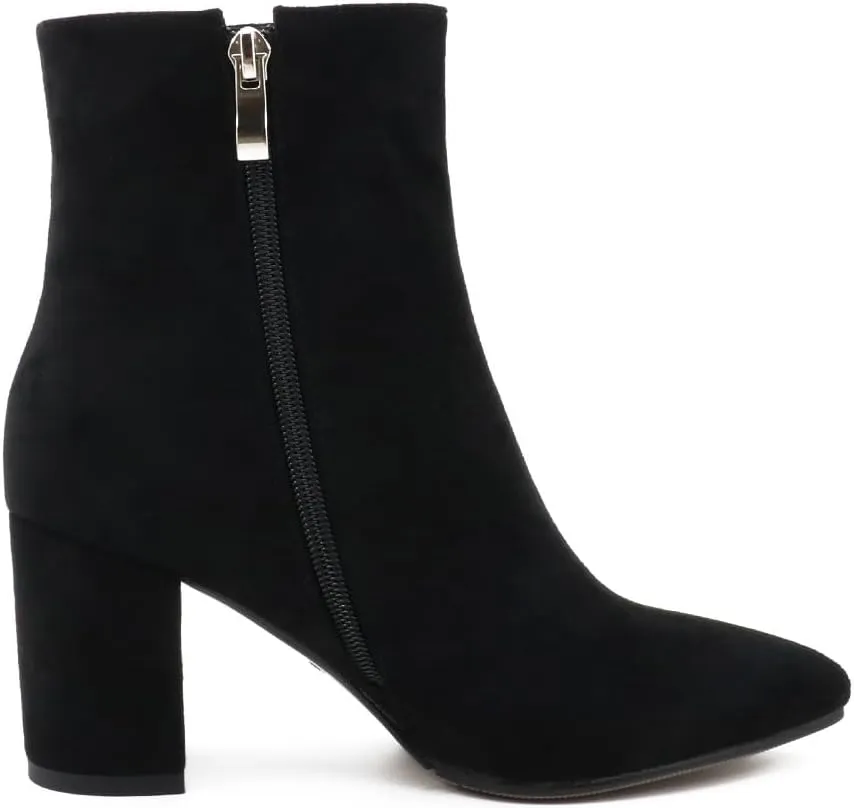 Zzheels Women's Stylish Ankle Boots Classic Zipper Block Heels Pointed Toe Boots for Daliy Wear