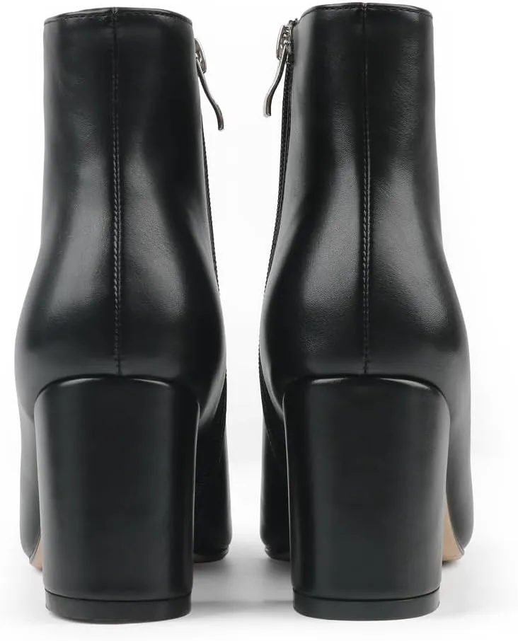 Zzheels Women's Stylish Ankle Boots Classic Zipper Block Heels Pointed Toe Boots for Daliy Wear