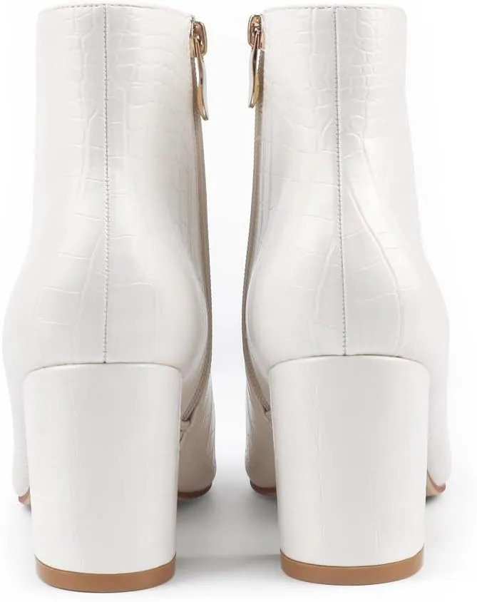 Zzheels Women's Stylish Ankle Boots Classic Zipper Block Heels Pointed Toe Boots for Daliy Wear